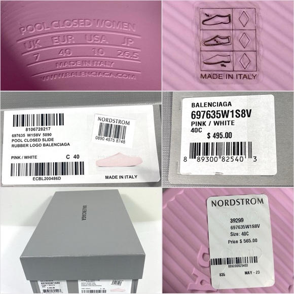 Balenciaga Pool Logo Closed Slides Clogs Pink Women Size 10 US NEW Matte Finish - Picture 14 of 14